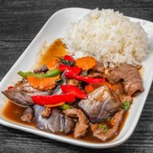 EGGPLANT CHILI (RICE PLATE).