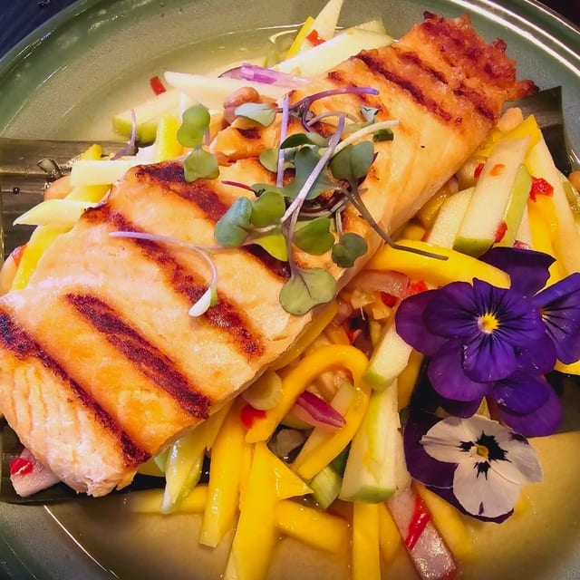Grilled Salmon Mango Salad.